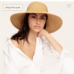 J.Crew Textured summer natural paper straw beach hat wide brim NWOT
